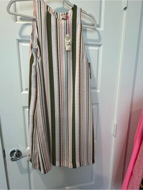 Daniel Cremieux Olive, White & Pink Striped Mini Dress